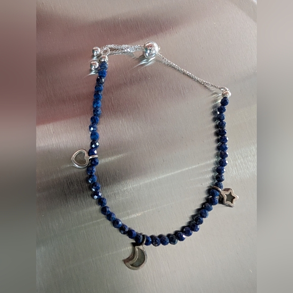 lapis faceted gemstone silver bracelet - Picture 7 of 9
